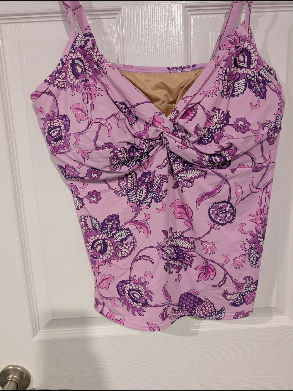 Lands' End Purple & Pink Floral Twist-Front Tankini Swim Top in Size 18 - Picture 4 of 12